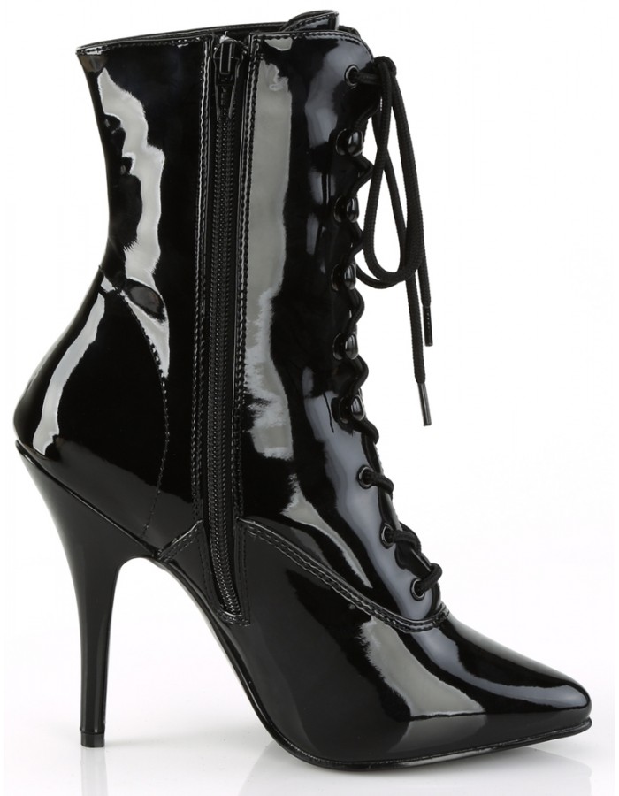 Seduce 1020 5 Inch Heel Black Patent Leather Ankle Boot - Victorian Boots