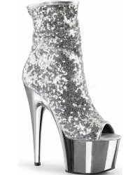 Silver Sequin Adore Platform Ankle Boots