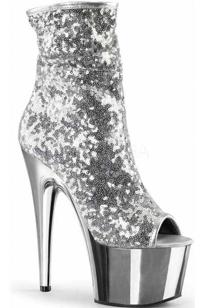 Silver Sequin Adore Platform Ankle Boots