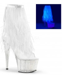 Neon White Marabou Trimmed Platform Ankle Boots