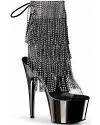 Black Rhinestone Fringe Platform Ankle Boots