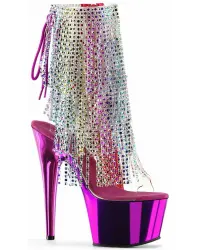 Hot Pink Rhinestone Fringe Platform Ankle Boots