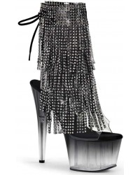 Black Rhinestone Fringe 7 Inch Heel Ankle Boots