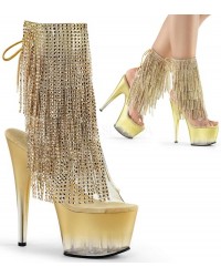 Gold Rhinestone Fringe 7 Inch Heel Ankle Boots