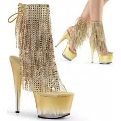 Gold Rhinestone Fringe 7 Inch Heel Ankle Boots