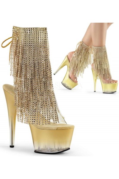 Gold Rhinestone Fringe 7 Inch Heel Ankle Boots