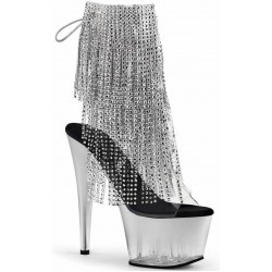 Silver Rhinestone Fringe 7 Inch Heel Ankle Boots