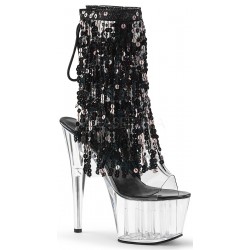 Black Sequin Fringe 7 Inch Heel Ankle Boots