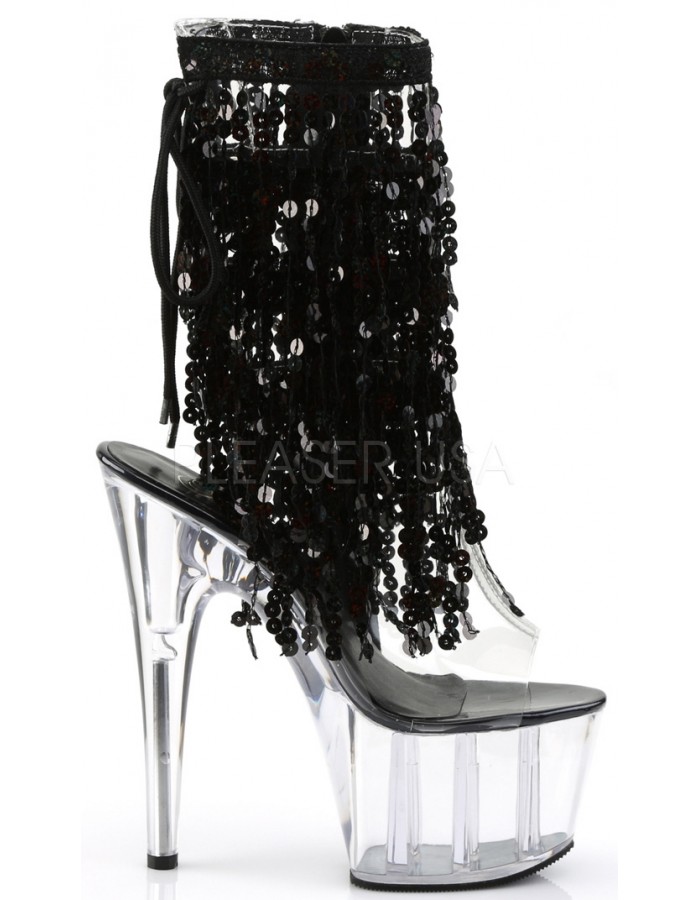 black sequin platform heels
