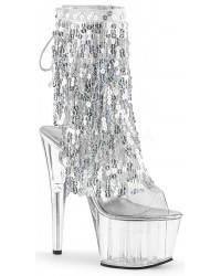 Silver Sequin Fringe 7 Inch Heel Ankle Boots