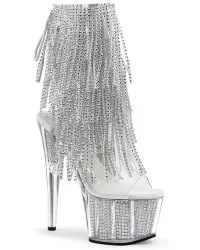 Rhinestone Fringed Silver 7 Inch Heel Ankle Boots