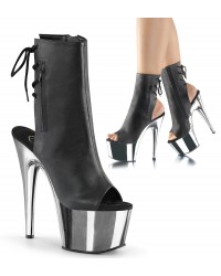 Chrome Heel Black Peep Toe and Heel Platform Ankle Boots