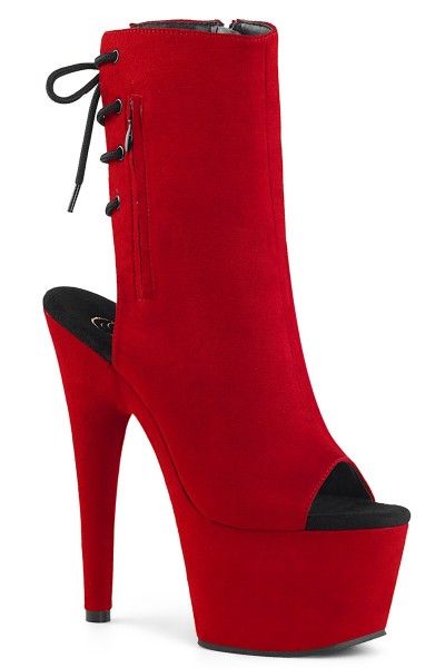 Red Suede Peep Toe and Heel Platform Ankle Boots