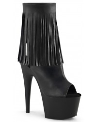 Fringed Black Peep Toe and Heel Platform Ankle Boots