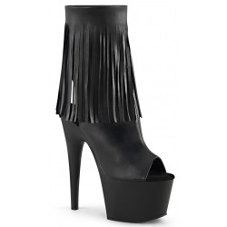 Fringed Black Peep Toe and Heel Platform Ankle Boots