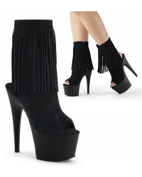 Fringed Black Suede Peep Toe and Heel Platform Ankle Boots