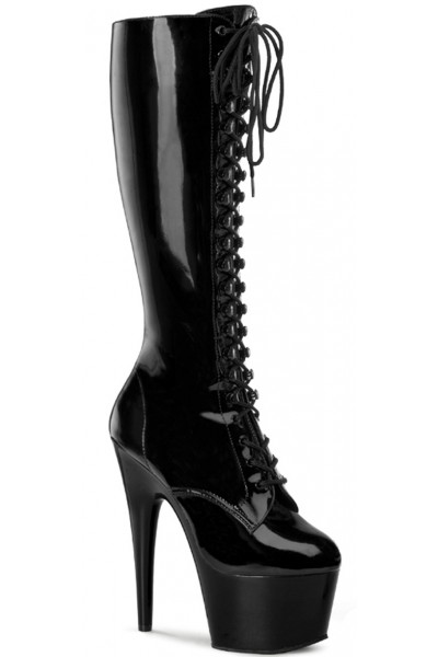 Adore Knee High Black Patent Platform Granny Boots