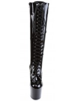 Adore Knee High Black Patent Platform Granny Boots