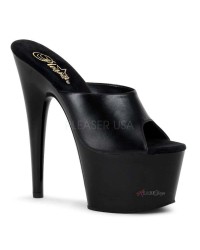 Black Leather Extreme Platform Slide 7 Inch Heel