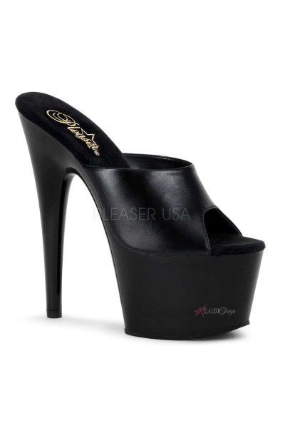 Black Leather Extreme Platform Slide 7 Inch Heel