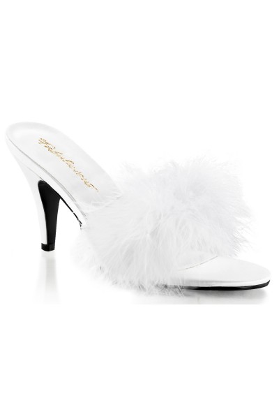 Amour White Maribou Trimmed Slipper