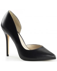 Amuse Black Faux Leather 5 Inch High Open Side Pump