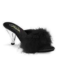 Belle Black Maribou Satin Slipper