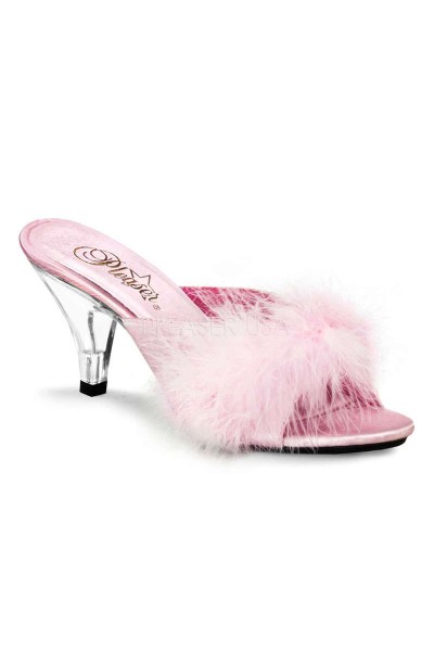 Belle Baby Pink Maribou Satin Slipper