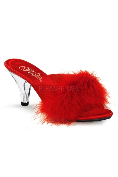 Belle Red Maribou Satin Slipper