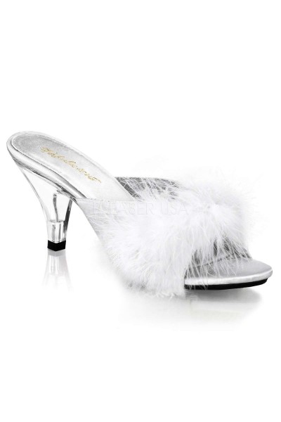 Belle White Maribou Satin Slipper