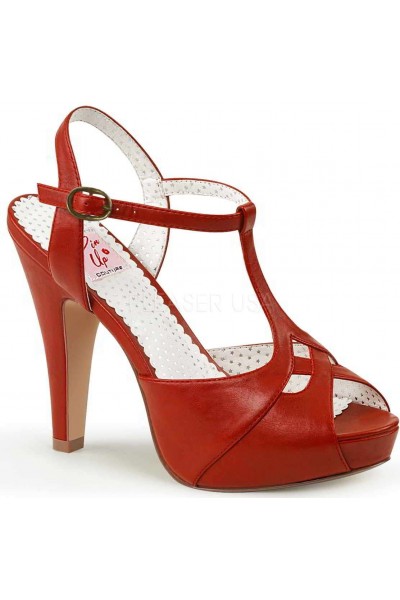 Red Bettie-23 Peep Toe Vintage T-Strap Sandals