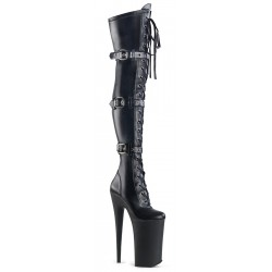 Beyond Black 10 Inch Buckled Thigh High Boots