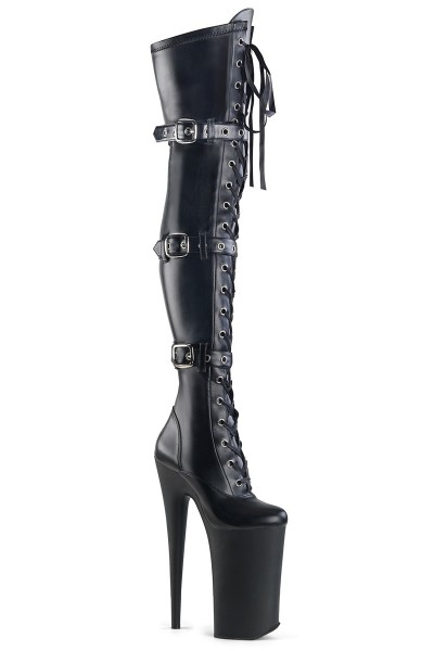 Beyond Black 10 Inch Buckled Thigh High Boots