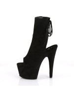 Black Suede Peep Toe and Heel Platform Ankle Boots