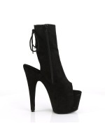 Black Suede Peep Toe and Heel Platform Ankle Boots