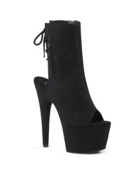 Black Suede Peep Toe and Heel Platform Ankle Boots