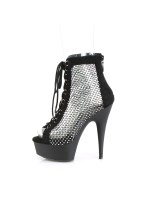 Delight Rhinestone Net Black Platform Ankle Boots