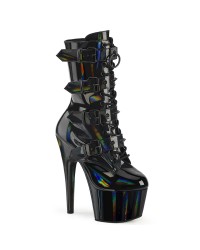 Adore Studded Black Hologram Lace Up-Ankle Boots