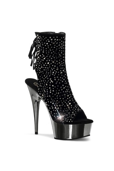 Black and Pewter Delight Velvet Rhinestoned Boots