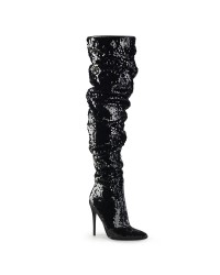 Courtly Black Sequin Thigh High Slouch Boot