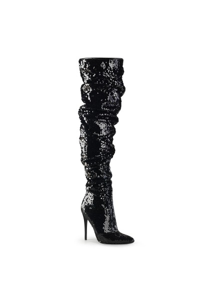 Courtly Black Sequin Thigh High Slouch Boot