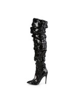 Courtly Black Sequin Thigh High Slouch Boot