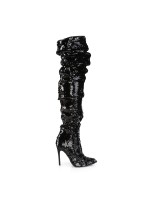 Courtly Black Sequin Thigh High Slouch Boot