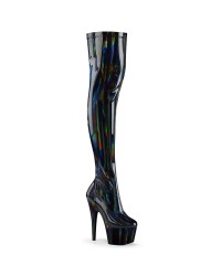 Adore Black Hologram Thigh High Faux Patent Leather Boots