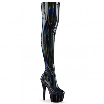 Adore Black Hologram Thigh High Boot - Platform Thigh High Boots