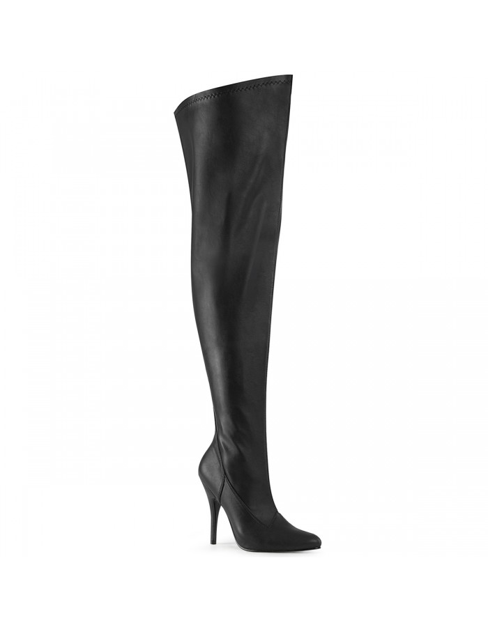 Seduce High Heel Thigh High Wide Calf Boots in Black Matte Faux Leather