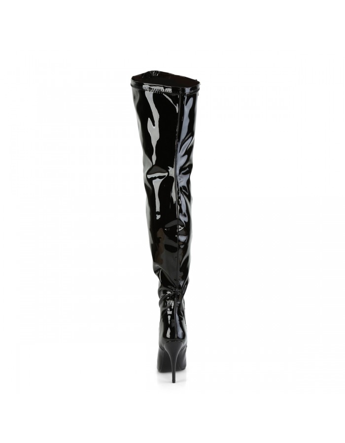 Seduce High Heel Thigh High Wide Calf Boots in Black Patent