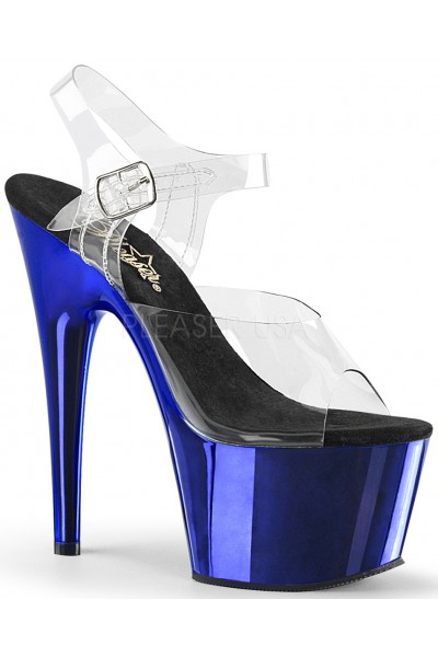 Blue Chrome Platform Clear Strap Platform Sandal