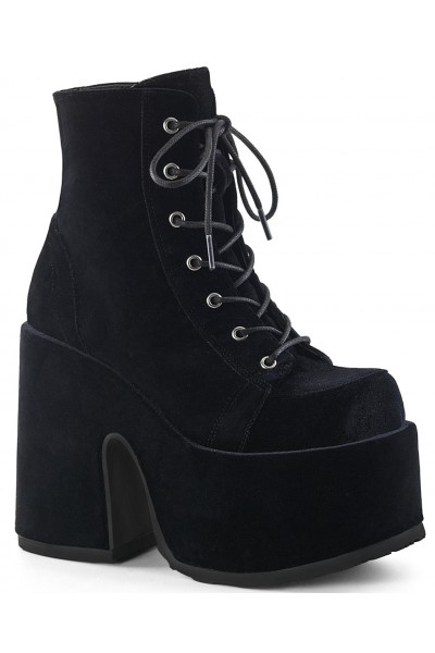 Black Velvet Camel Chunky Heel Platform Boots