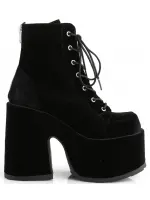 Black Velvet Camel Chunky Heel Platform Boots
